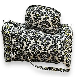Vera Bradley large duffle + make up bag black white FANFARE pattern - 2 items